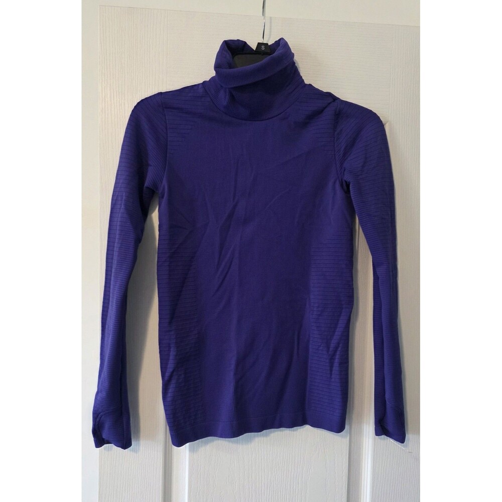 Athleta Purple Seamless Turtleneck Top XS Long Sleeve Ribbed Stretch Portugal